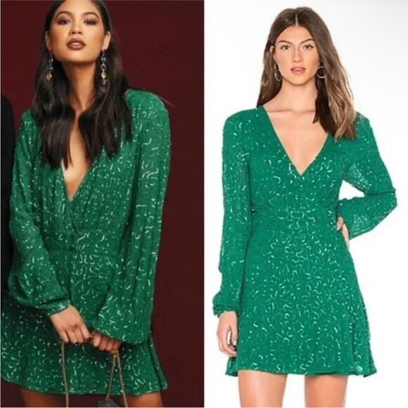 SHOW ME YOUR MUMU | NEW Phyllis Green Sequin Wrap Dress Women’s Size Medium - Picture 13 of 13